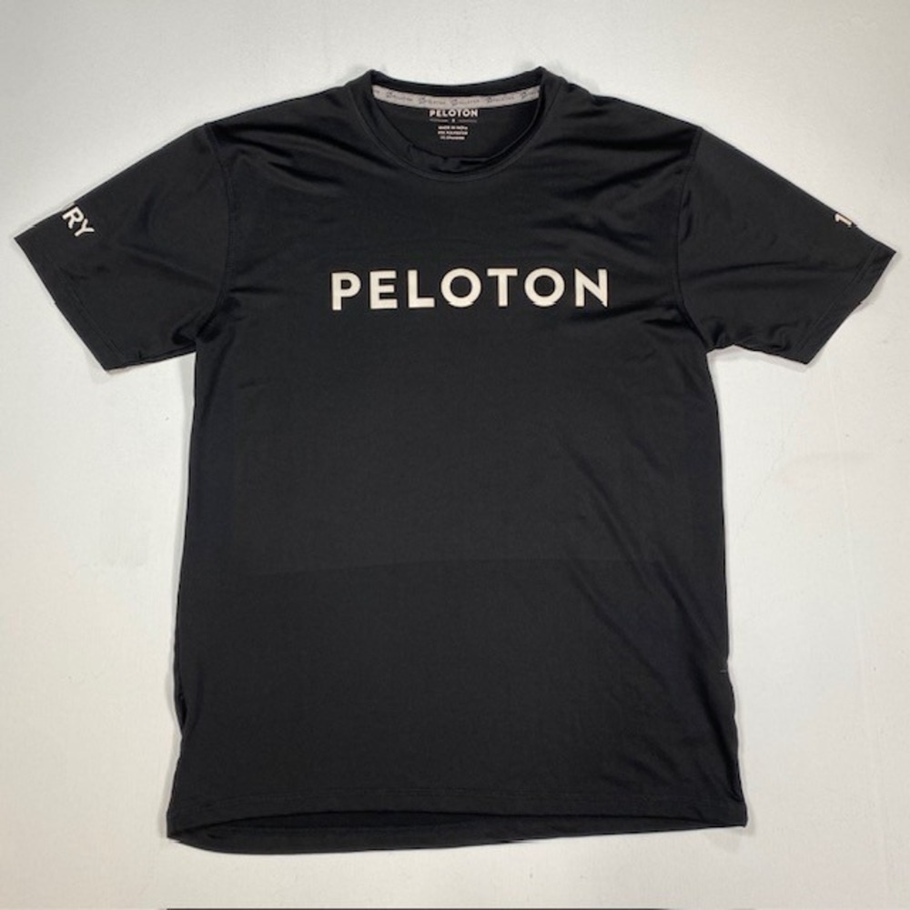 Peloton Century 100 Club Mens Small Black Performance Workout Shirt Short Sleeve